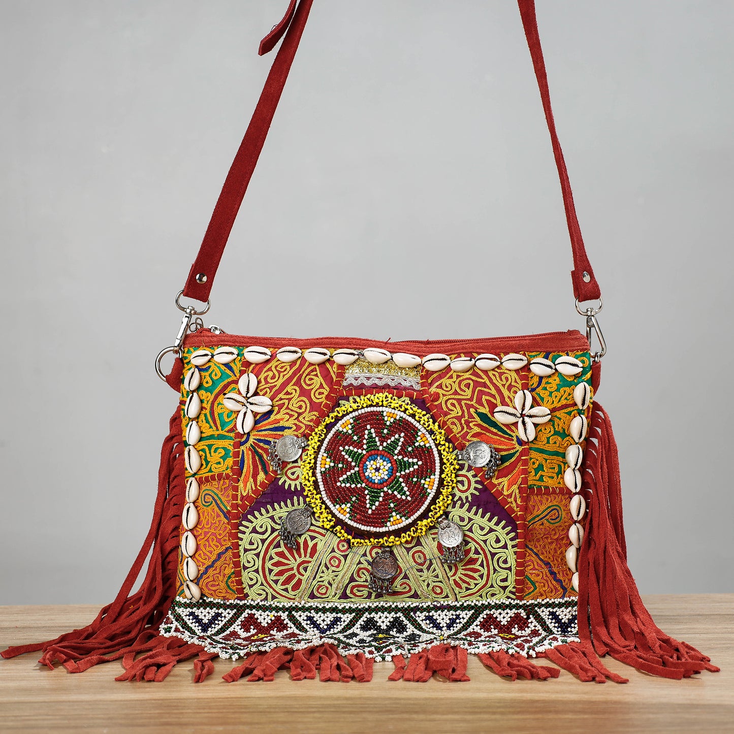Multicolor - Banjara Vintage Embroidery Beads, Shell & Coin Patchwork Sling Bag
