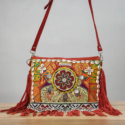 Multicolor - Banjara Vintage Embroidery Beads, Shell & Coin Patchwork Sling Bag