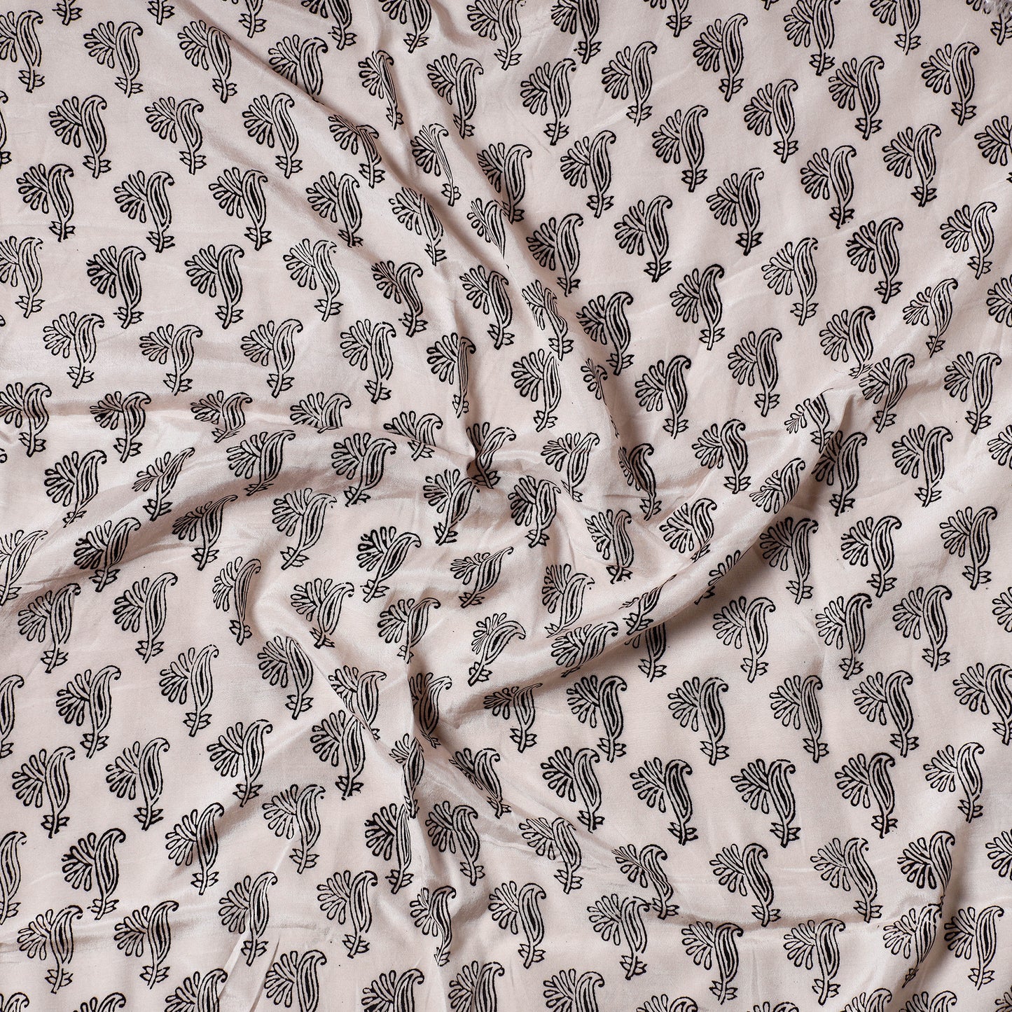 White - Bagh Block Printed Modal Silk Precut fabric - (0.8 meter)