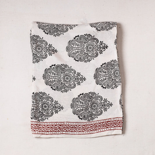 White - Bagh Block Printed Modal Silk Precut fabric - (0.8 meter)