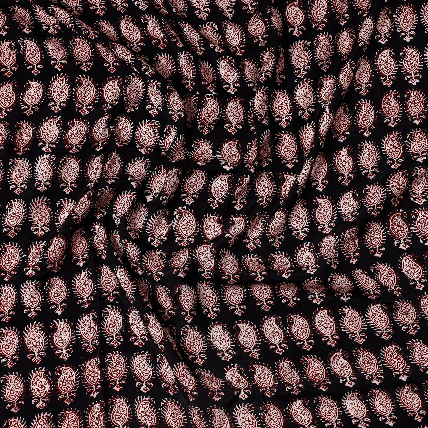 Black - Bagh Block Printed Modal Silk Precut fabric - (0.8 meter)