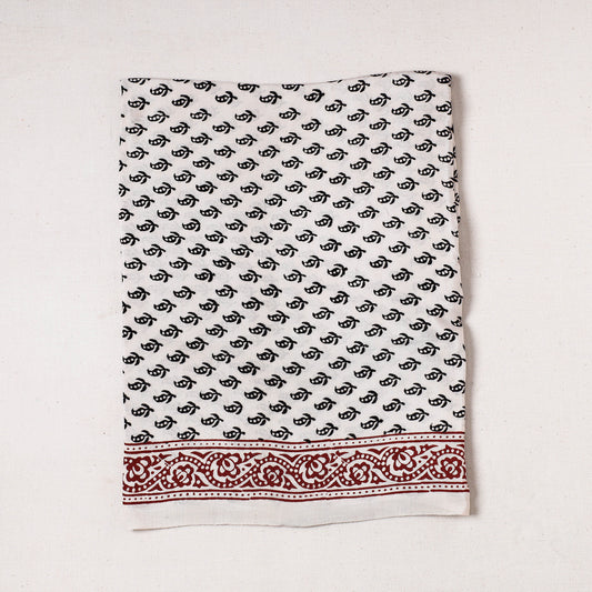White - Bagh Block Printed Modal Silk Precut fabric - (0.85 meter)