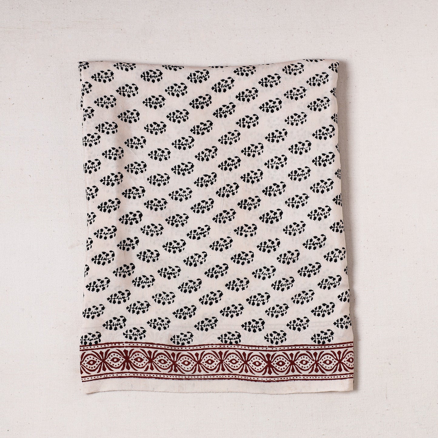 White - Bagh Block Printed Modal Silk Precut fabric - (1.25 meter)