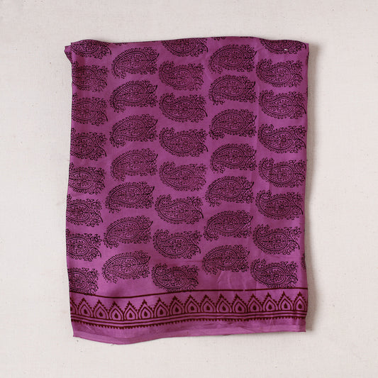 Purple - Bagh Block Printed Modal Silk Precut fabric - (1 meter)