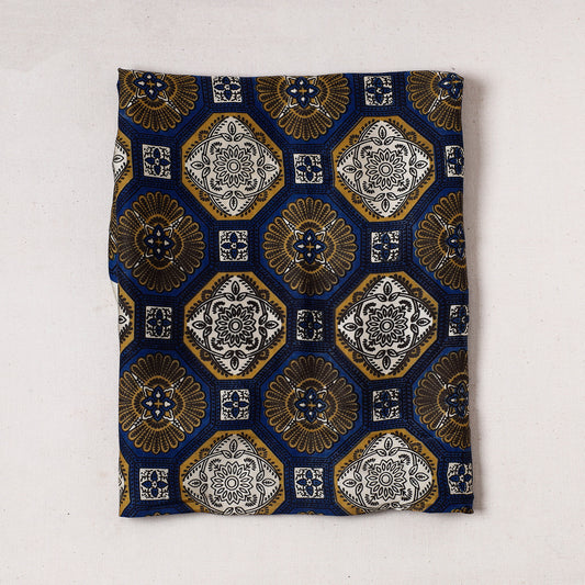 Blue - Ajrakh Block Printed Modal Silk Precut fabric - (1 meter)