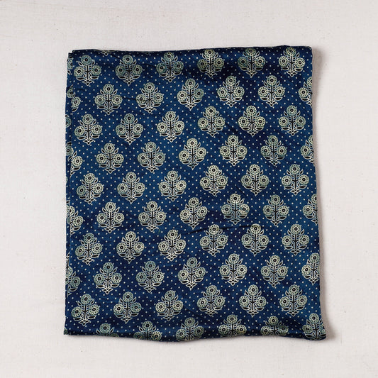 Blue - Ajrakh Block Printed Modal Silk Precut fabric - (0.7 meter)