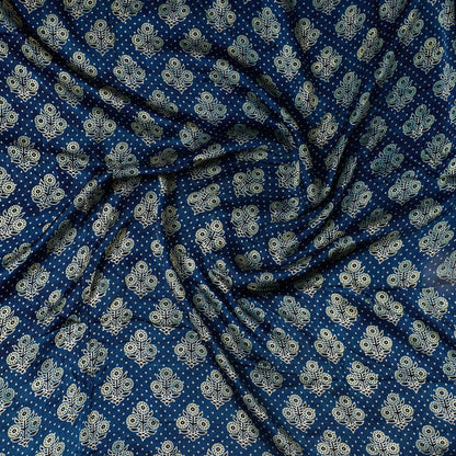 Blue - Ajrakh Block Printed Modal Silk Precut fabric - (0.7 meter)