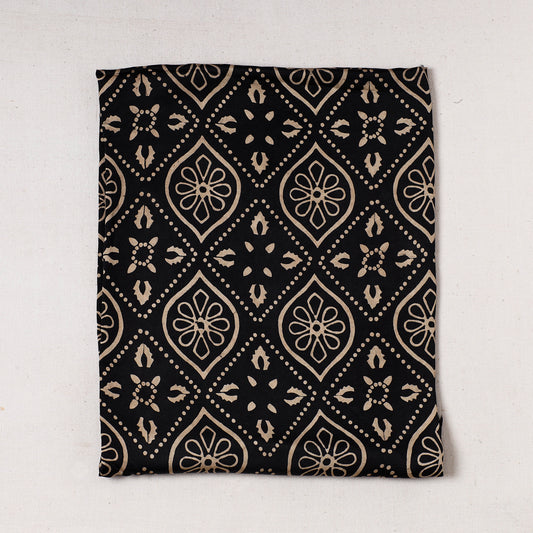 Black - Ajrakh Block Printed Modal Silk Precut fabric - (0.8 meter)