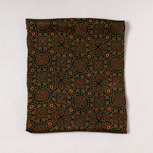 Green - Ajrakh Block Printed Modal Silk Precut fabric - (0.8 meter)