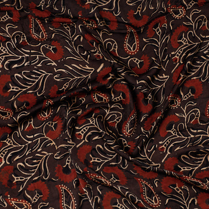 Brown - Ajrakh Block Printed Modal Silk Precut fabric - (0.9 meter)