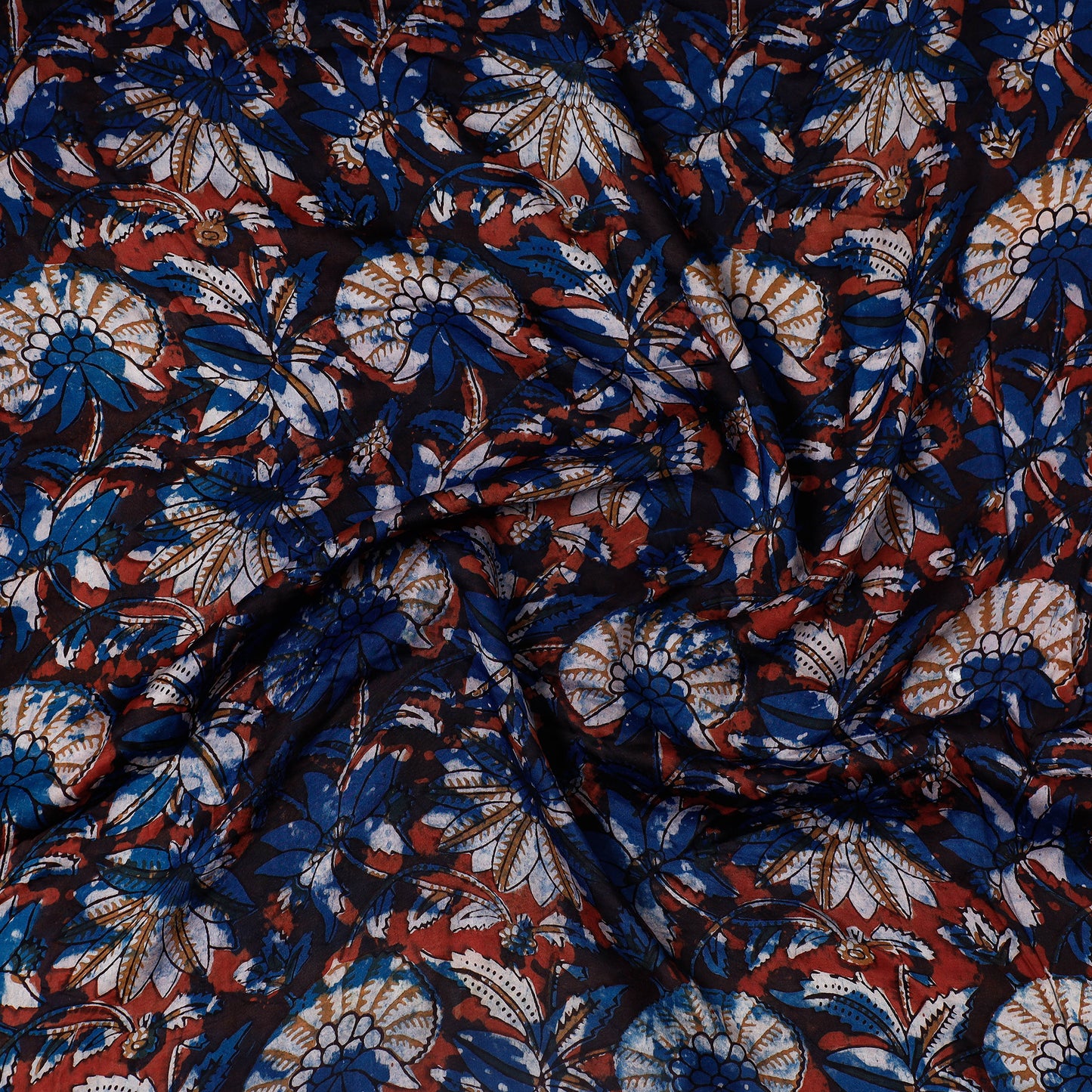 Blue - Ajrakh Block Printed Modal Silk Precut fabric - (2.2 meter)