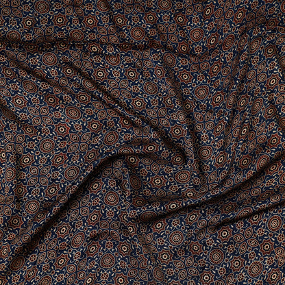 Blue - Ajrakh Block Printed Modal Silk Precut fabric - (1 meter)