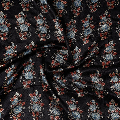Black - Ajrakh Block Printed Modal Silk Precut fabric - (1.1 meter)