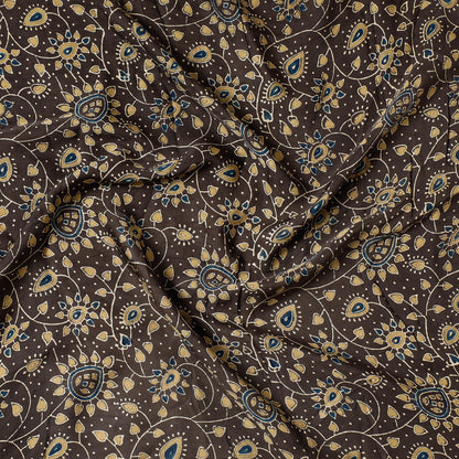 Brown - Ajrakh Block Printed Modal Silk Precut fabric - (1.25 meter)