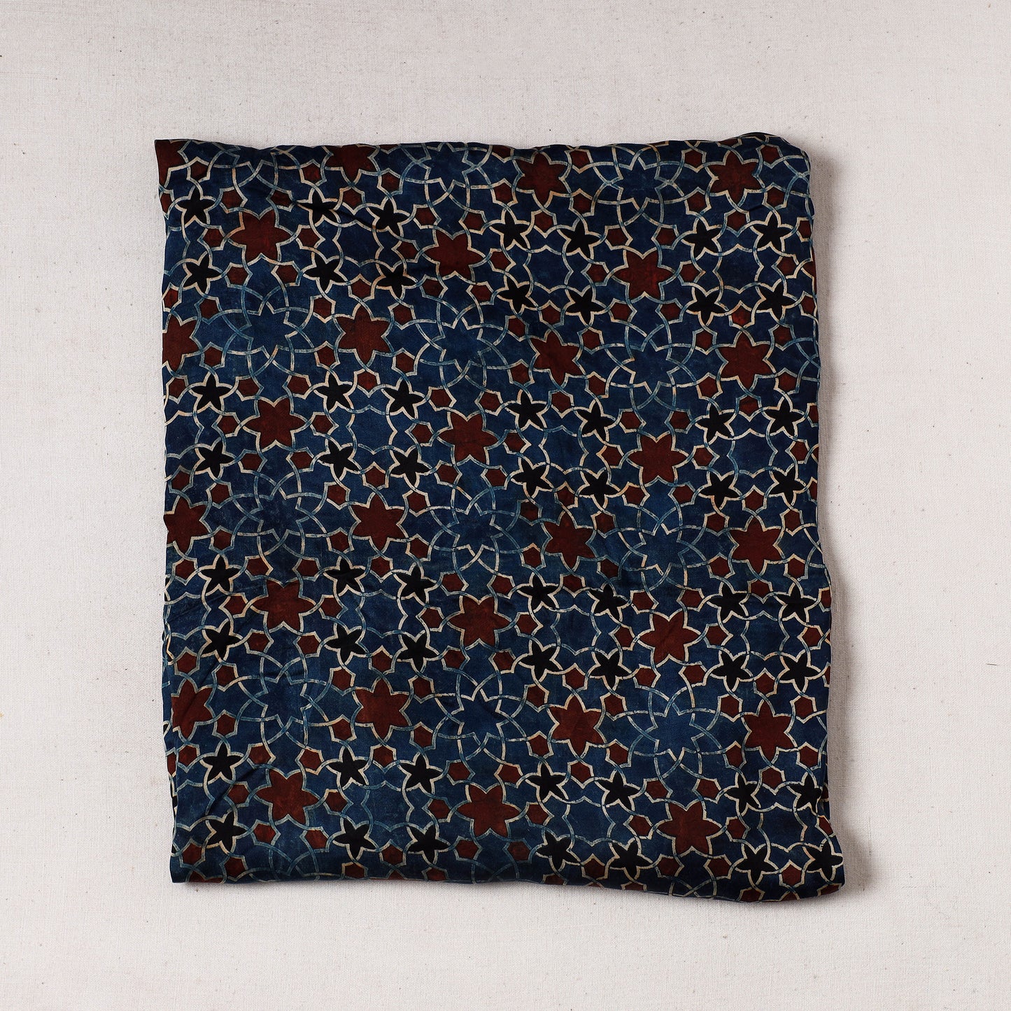 Blue - Ajrakh Block Printed Modal Silk Precut fabric - (1.1 meter)