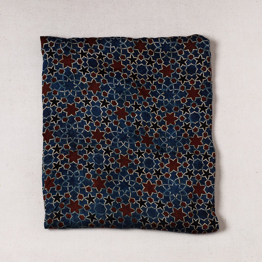 Blue - Ajrakh Block Printed Modal Silk Precut fabric - (1.1 meter)