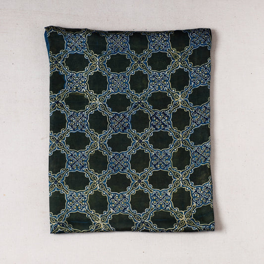 Green - Ajrakh Block Printed Modal Silk Precut fabric - (0.8 meter)