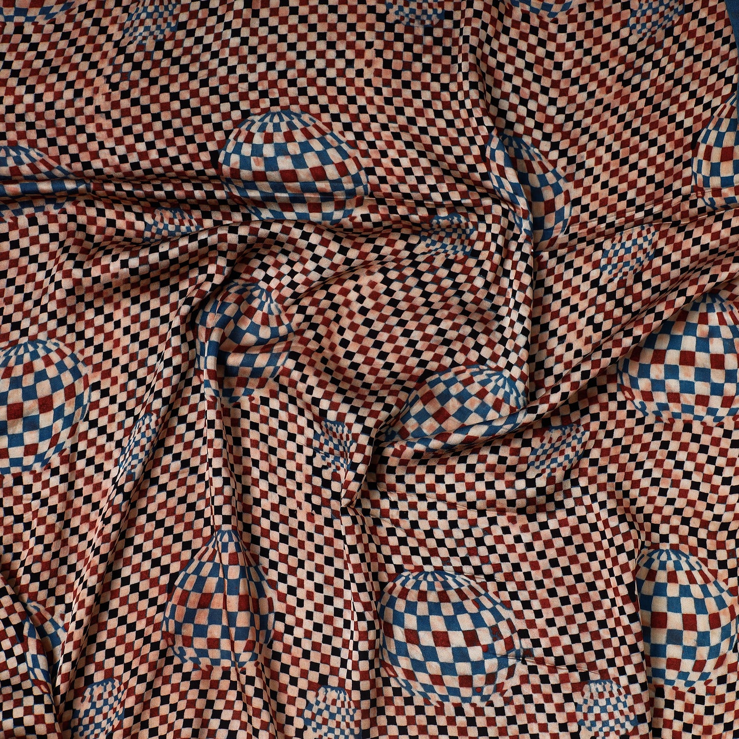 Red - Ajrakh Block Printed Modal Silk Precut fabric - (0.9 meter)