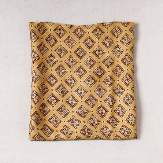 Beige - Ajrakh Block Printed Modal Silk Precut fabric - (0.8 meter)