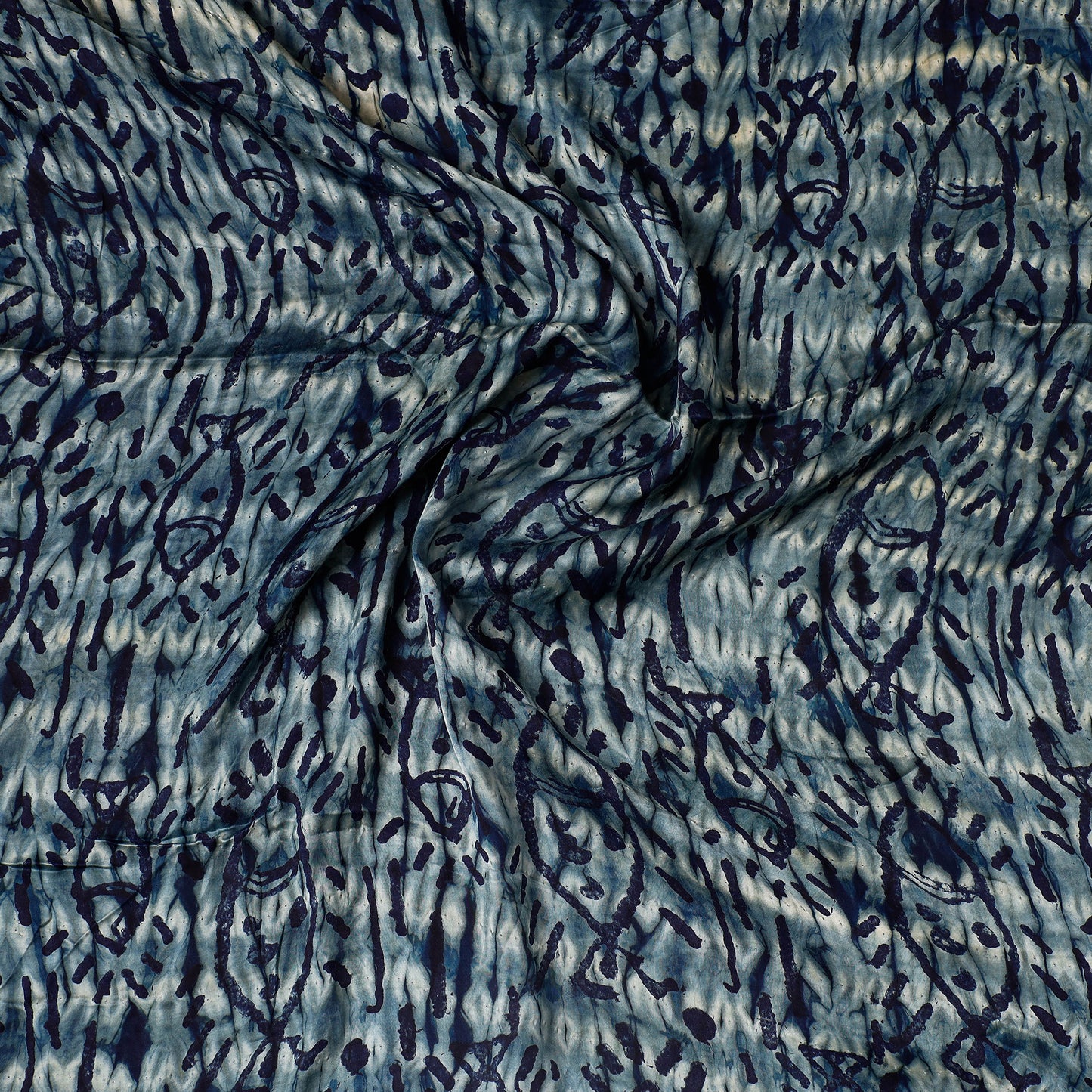 Blue - Ajrakh Block Printed Modal Silk Precut fabric - (0.8 meter)