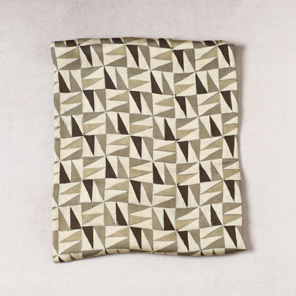 Beige - Vanaspati Block Printed Modal Silk Precut fabric - (1 meter)