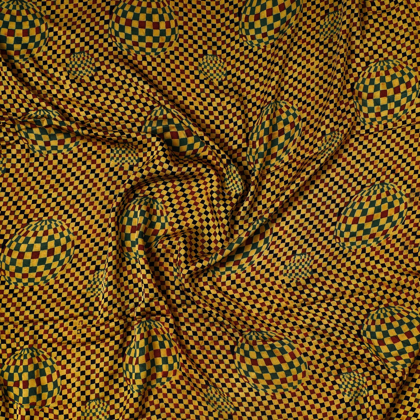 Yellow - Vanaspati Block Printed Modal Silk Precut fabric - (1 meter)