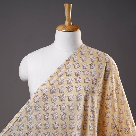 Yellow Floral Butta Sanganeri Block Printed Cotton Fabric