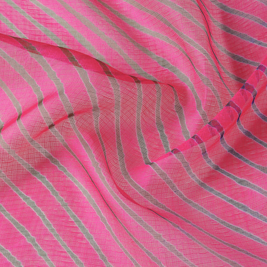 Pink - Multicolour Leheriya Tie-Dye Kota Doria Silk Fabric