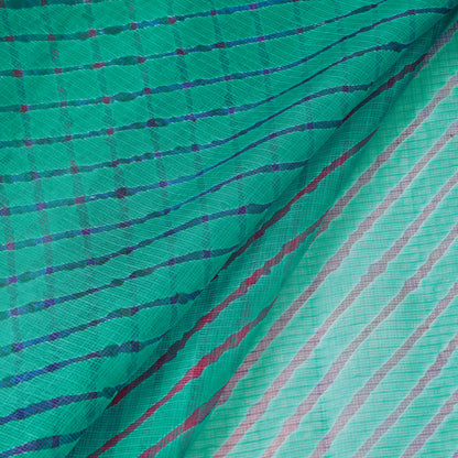 Green - Multicolour Leheriya Tie-Dye Kota Doria Silk Fabric