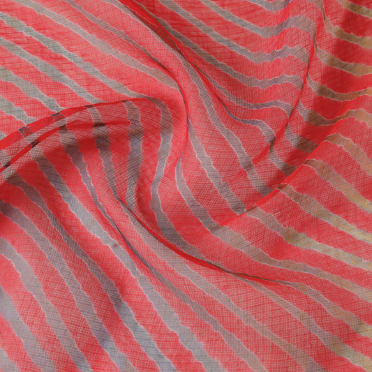 Red - Multicolour Leheriya Tie-Dye Kota Doria Silk Fabric
