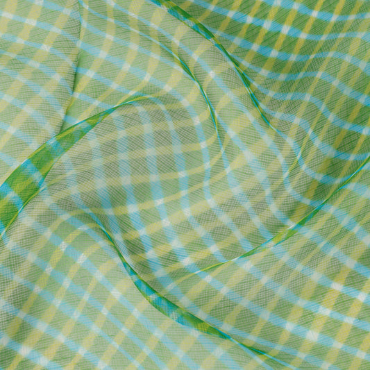 Green - Multicolour Leheriya Tie-Dye Kota Doria Silk Fabric