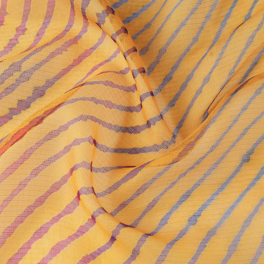 Yellow - Multicolour Leheriya Tie-Dye Kota Doria Silk Fabric