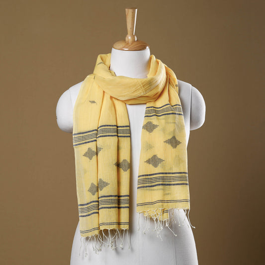 Yellow - Burdwan Jamdani Buti Handloom Cotton Stole with Tassels
