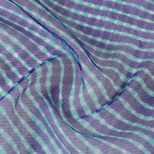 Blue - Leheriya Tie-Dye Mothra Kota Doria Silk Fabric