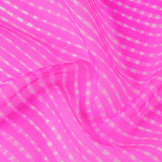 Pink - Leheriya Tie-Dye Mothra Kota Doria Silk Fabric