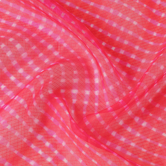 Pink - Leheriya Tie-Dye Mothra Kota Doria Silk Fabric