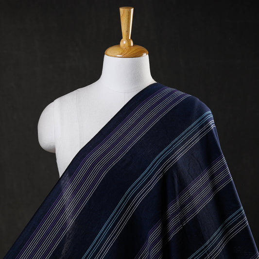 Black - Baragaon Pre Washed Handloom Striped Cotton Fabric
