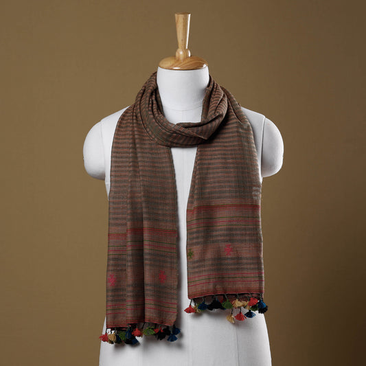 Brown - Kutch Bhujodi Weave Handloom Cotton Stole with Tassels