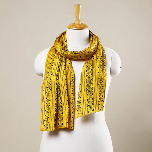 Yellow - Bengal Kantha Hand Embroidery Tussar Silk Handloom Stole