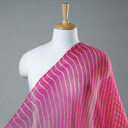 Pink - Multicolour Leheriya Tie-Dye Kota Doria Silk Fabric
