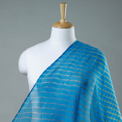 Blue - Multicolour Leheriya Tie-Dye Kota Doria Silk Fabric