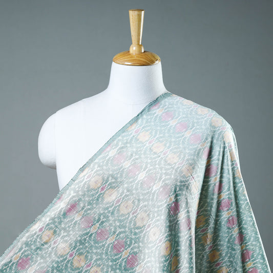 Green - Puttapaka Ikat Weave Handloom Pure Raw Silk Fabric