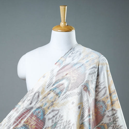 White - Puttapaka Ikat Weave Handloom Pure Raw Silk Fabric