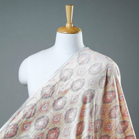 Beige - Puttapaka Ikat Weave Handloom Pure Raw Silk Fabric