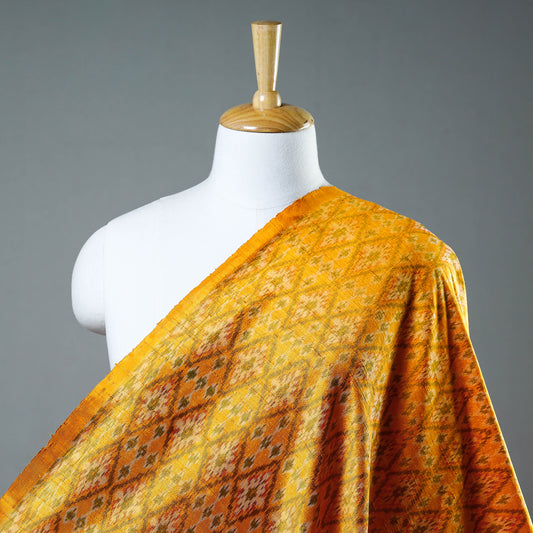 Yellow - Puttapaka Ikat Weave Handloom Pure Raw Silk Fabric