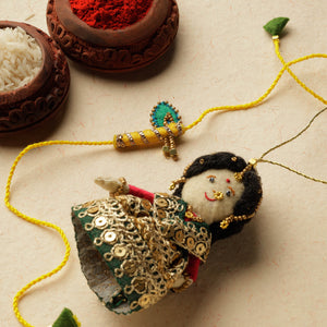 Radha Morpankh - Hand Embroidered & Felt Work Rakhi & Lumba Set 17