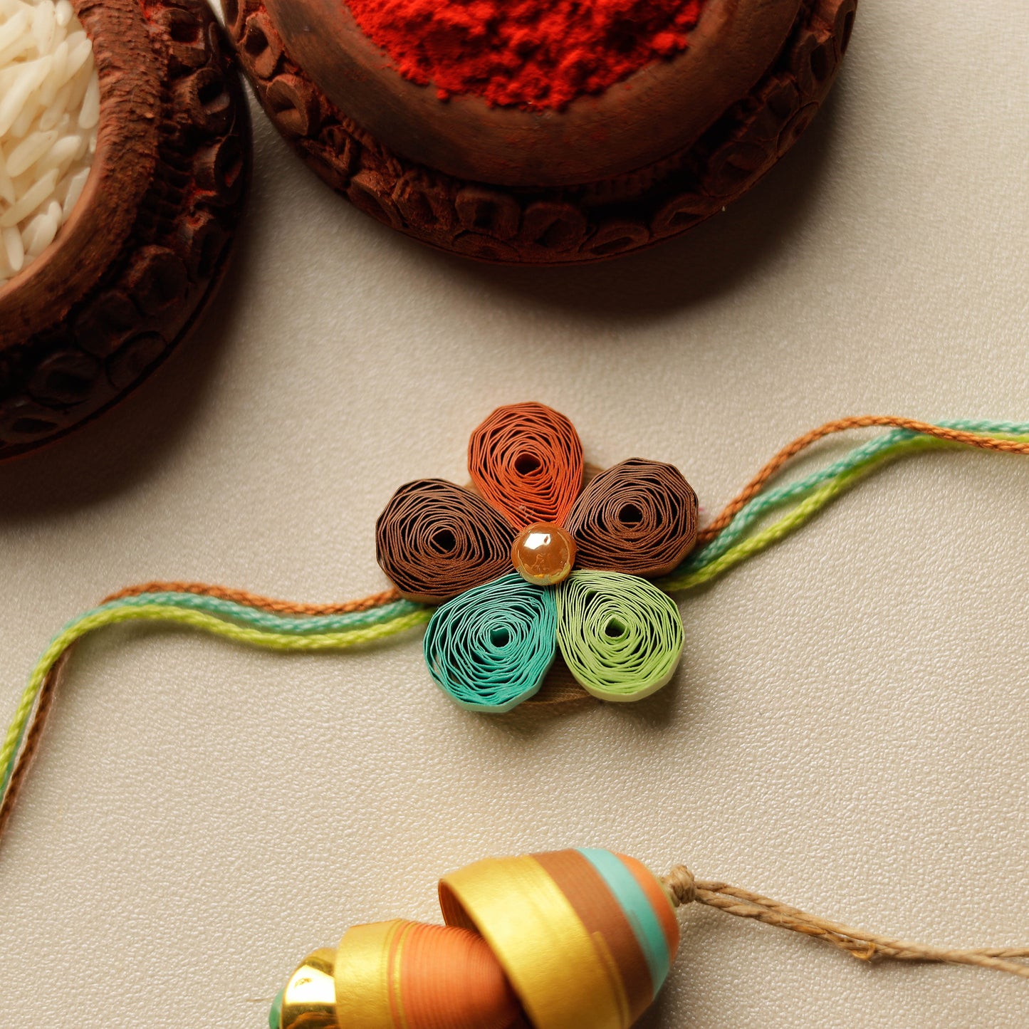 Flower - Handmade Paper Quilling Rakhi & Lumba Set