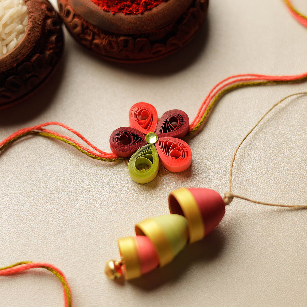 Flower - Handmade Paper Quilling Rakhi & Lumba Set 55