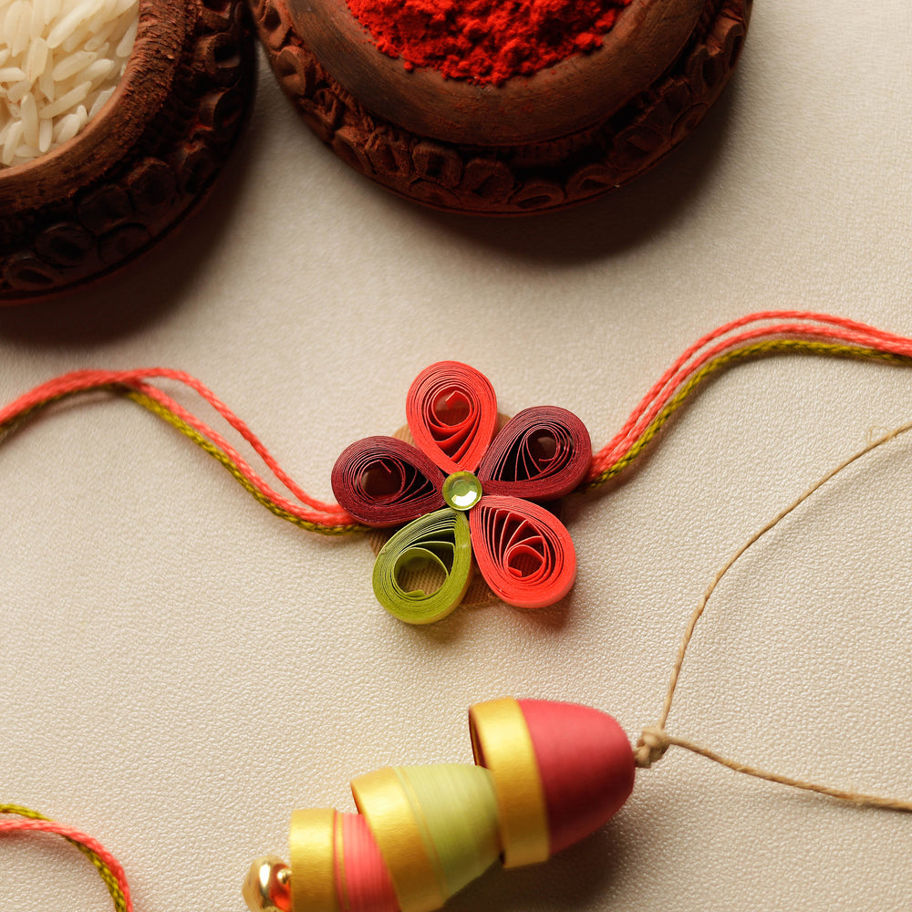 Flower - Handmade Paper Quilling Rakhi & Lumba Set 55