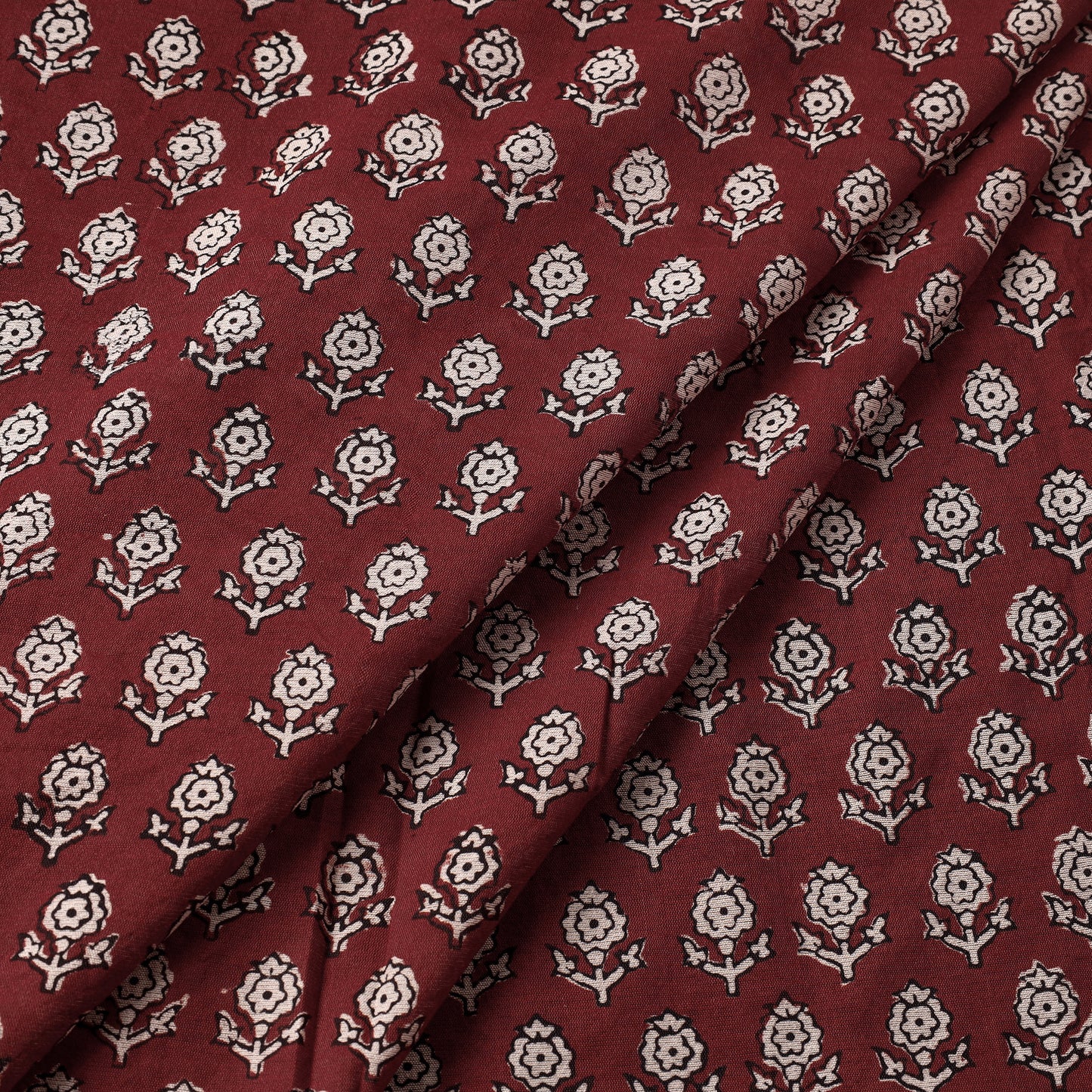 Red - Bagh Hand Block Printed Chanderi Silk Cotton Handloom Fabric